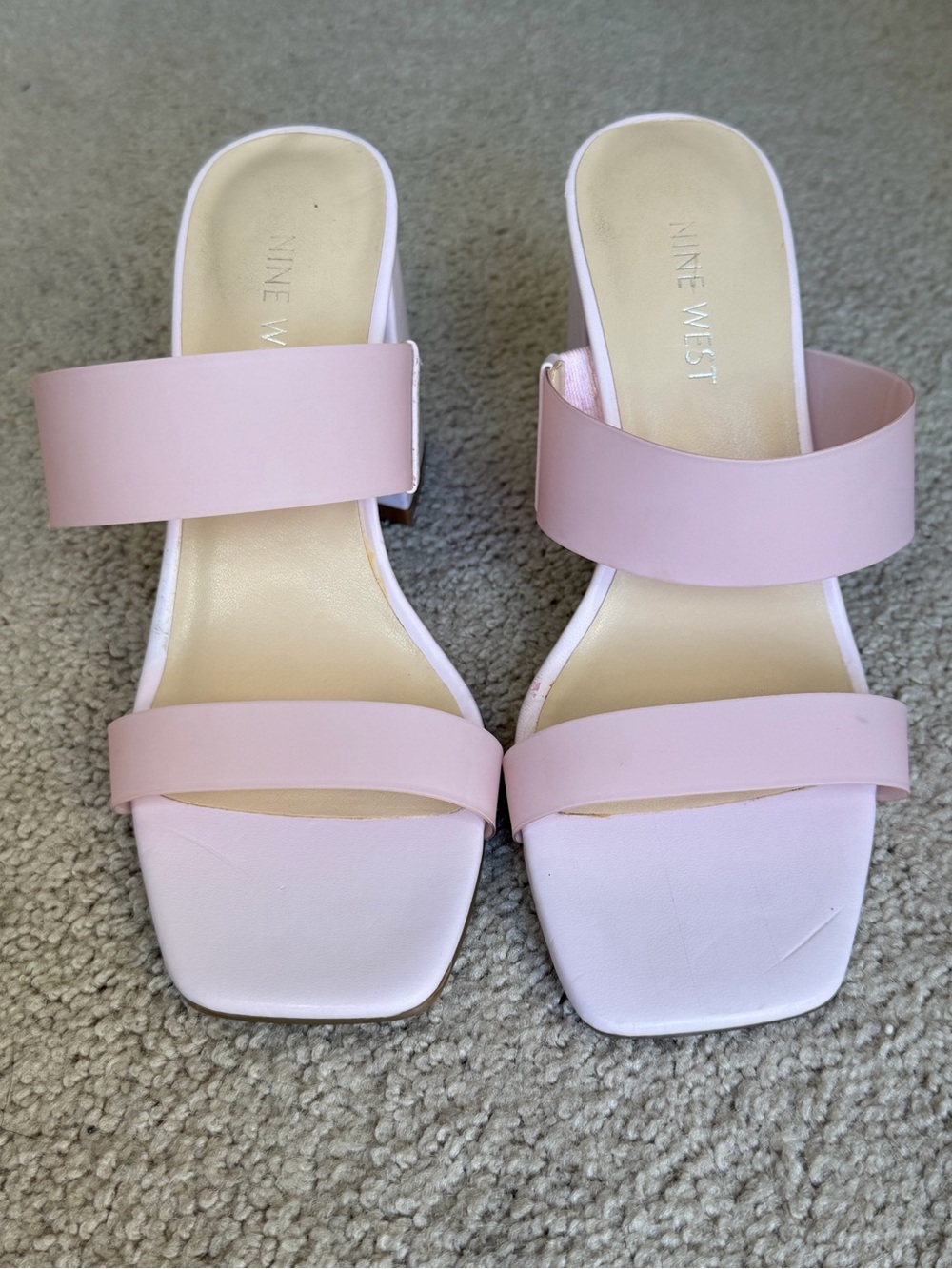 Nine West Blush Pink Square Toe Block Heel Sandals – Size 7